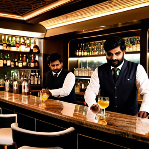 Home 6 **
"A bustling modern bar in Mumbai, India, featuring local ingredients and innovative Indian cocktails, professional bartenders, warm lighting, social atmosphere, fully clothed patrons, appropriate attire, safe for work, perfect anatomy, natural proportions, professional photography, high quality."
**