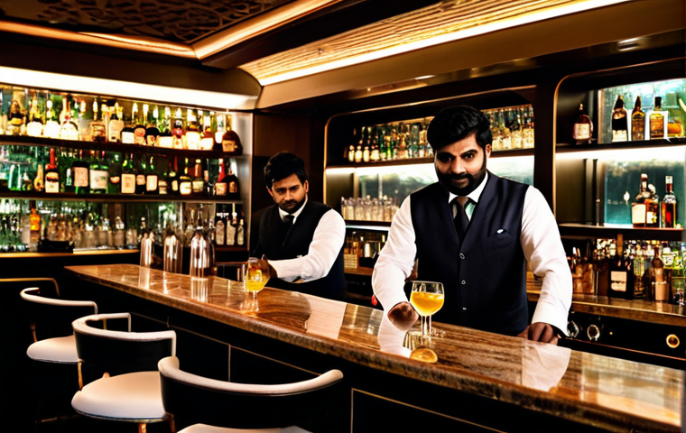 **

"A bustling modern bar in Mumbai, India, featuring local ingredients and innovative Indian cocktails, professional bartenders, warm lighting, social atmosphere, fully clothed patrons, appropriate attire, safe for work, perfect anatomy, natural proportions, professional photography, high quality."

**